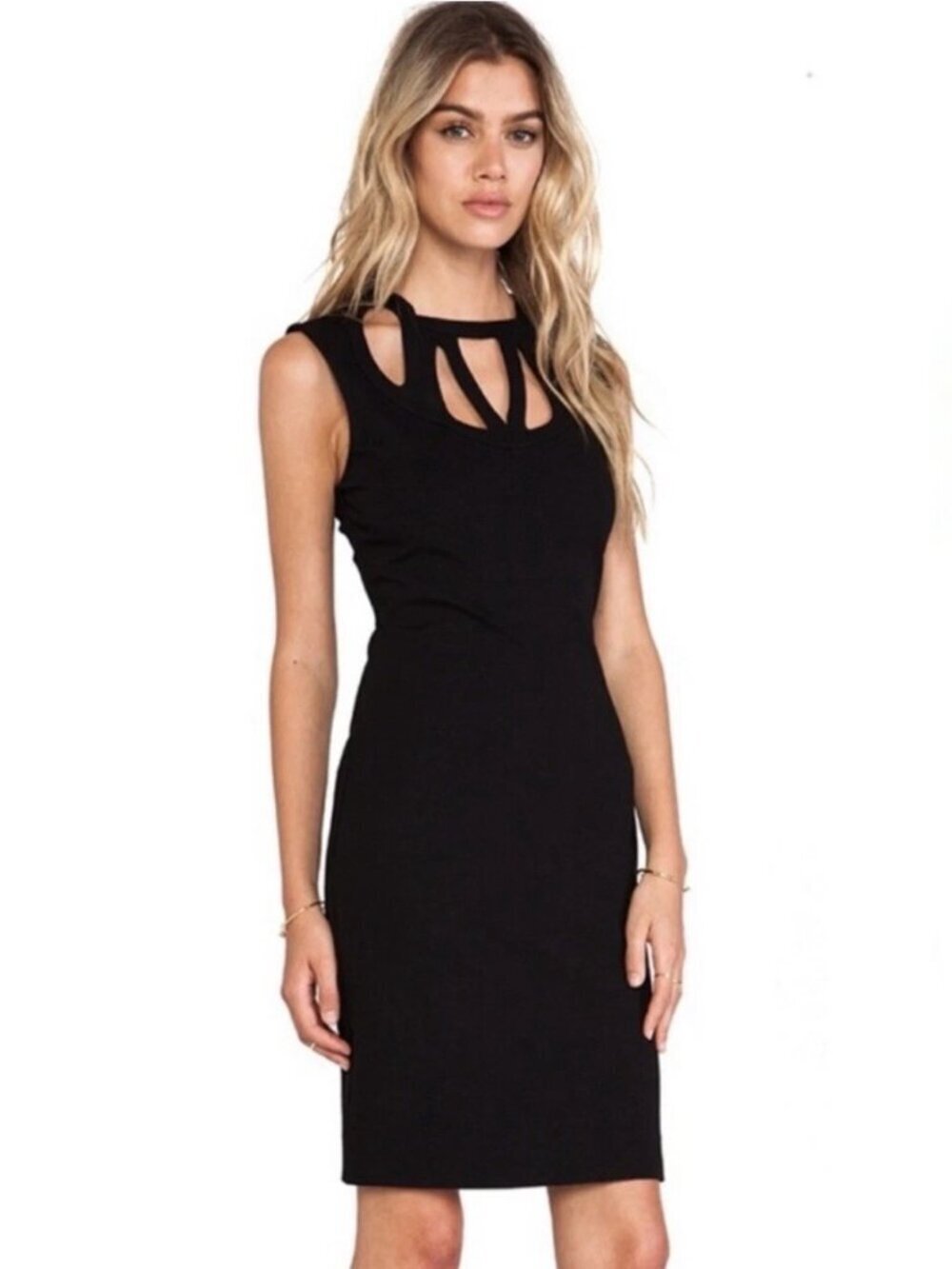 Diane von Furstenberg Amy Sheath Cutout Knit Dress DVF Little Black Dress Size 0